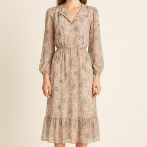 MISA Los Angeles Smocked Waist Maxi Dress Floral Boho Ruffle Hem Size Small